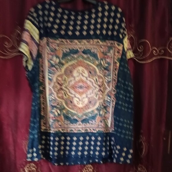 Lucky Brand Top Womens 3X Short Sleeve Boho Round Neck Navy Plus Size - Picture 4 of 4